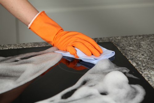 Rug cleaning in a modern living room setting