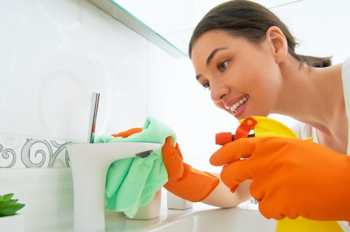 Commercial cleaning team maintaining a professional office lobby